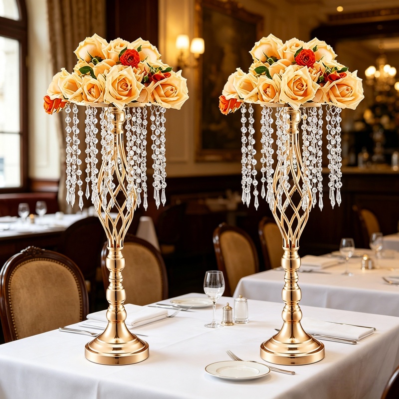 Florist Supply Vases - Elegante Portafiori Alto in Cristallo Dorato,